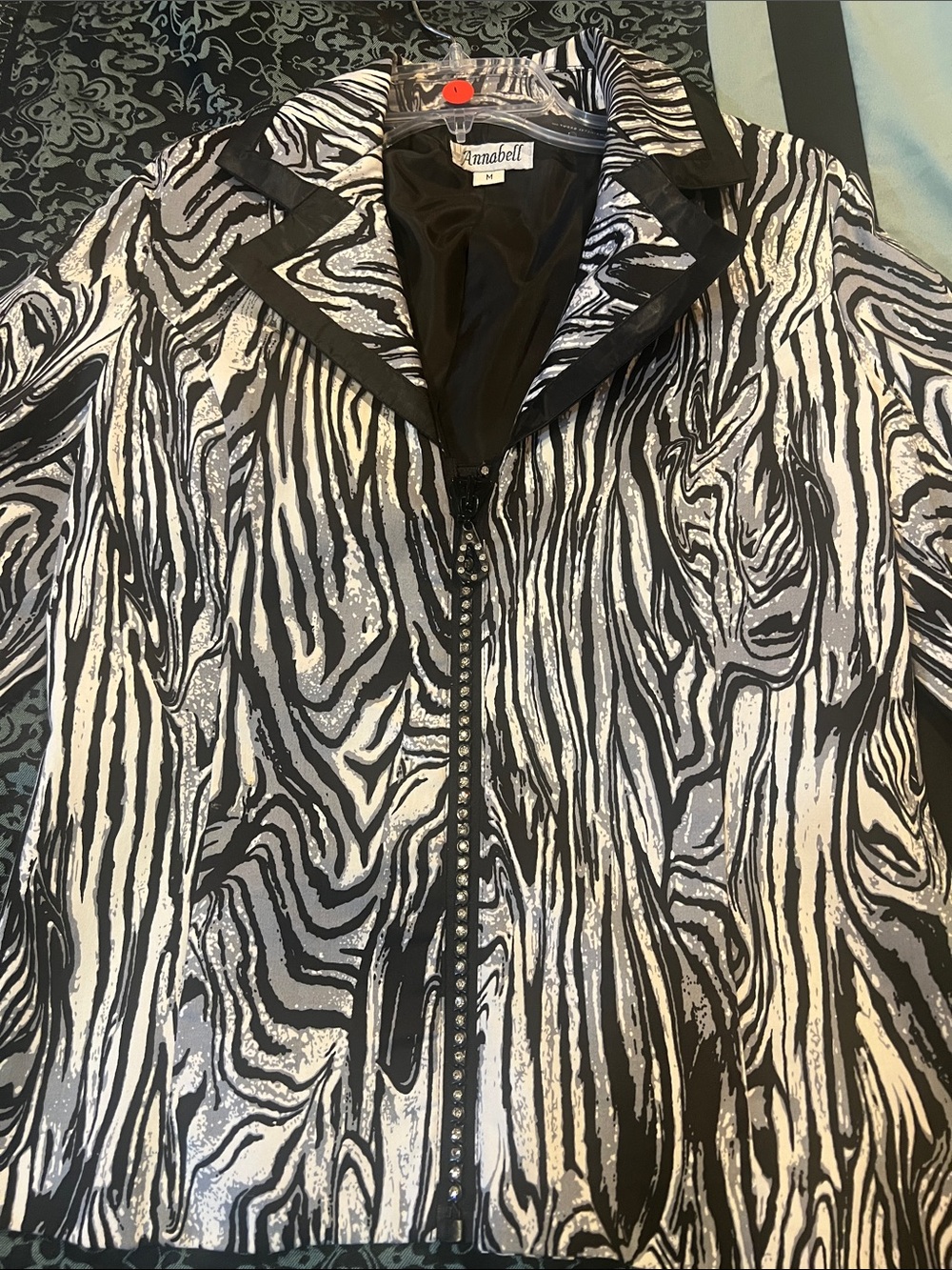 Annabella Black and White Swirl Zip-Front Jacket